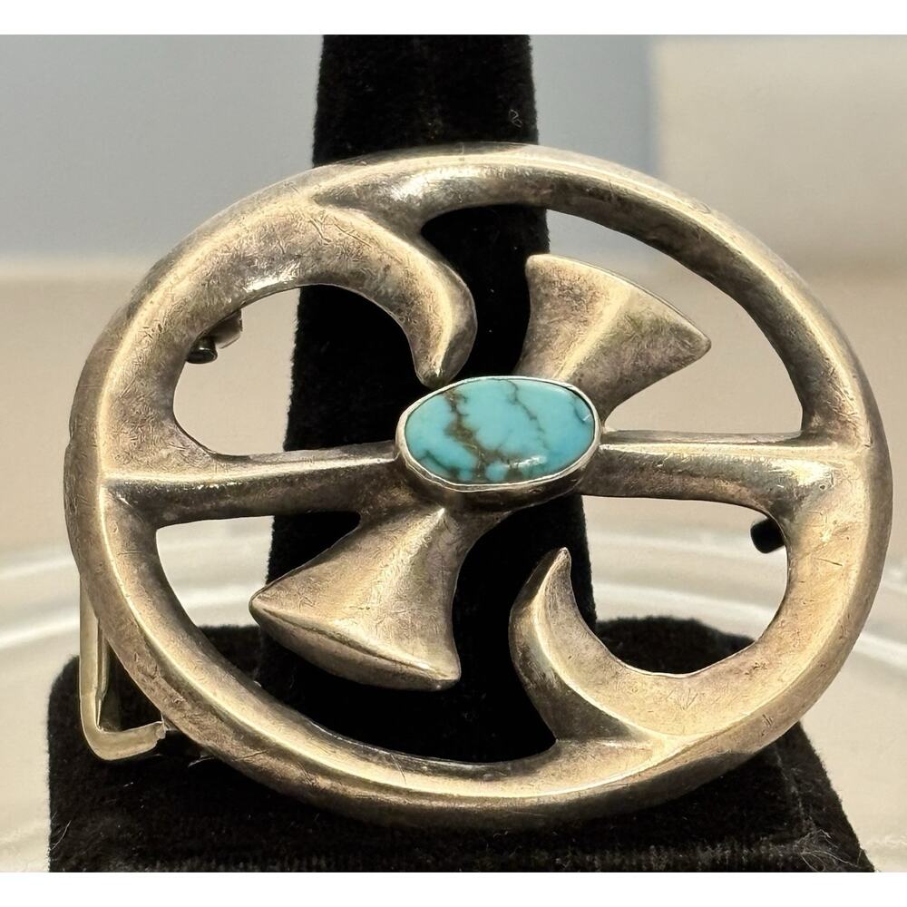 Vintage Navajo Frances Jones Sand Cast Sterling Silver Turquoise Belt Buckle ￼